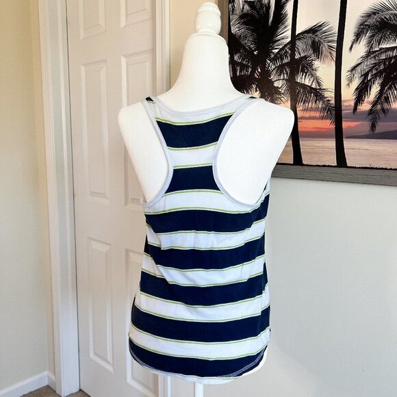 Women's SO Racerback Tank Top | Navy & White Stripe | Size Medium | 100% Cotton - Picture 2 of 7